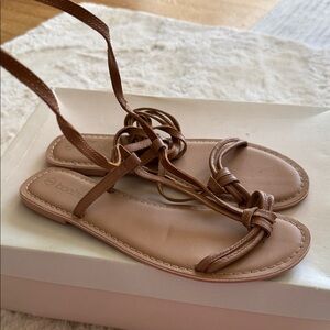 Boohoo Tan Leather Strappy Sandals
